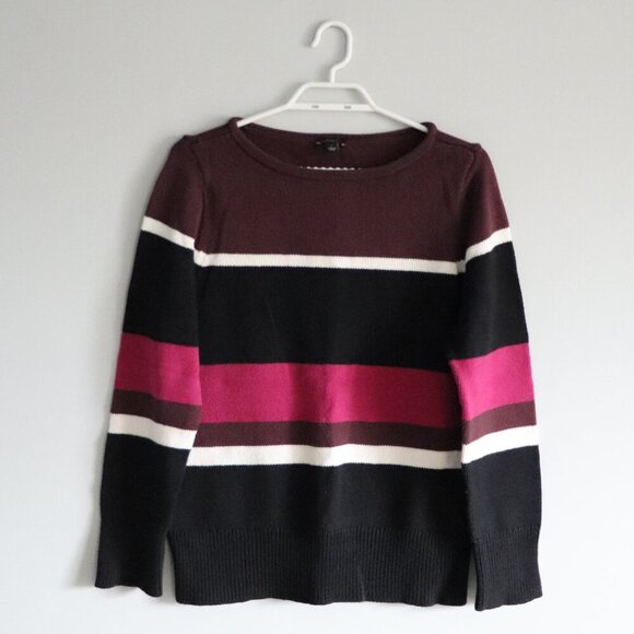 Ann Taylor Women's Sz Lrg Multicolored Striped Crewneck Pullover Stretch Sweater - Picture 1 of 10
